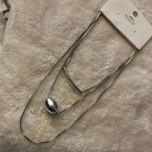 Silver-Tone Layered Necklace with Bar and Orb Pendants